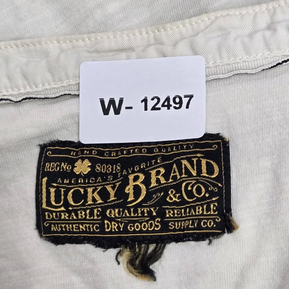 Lucky Brand Men Button Up Shirt XL Beige Logo Long Sleeve Blade Collar